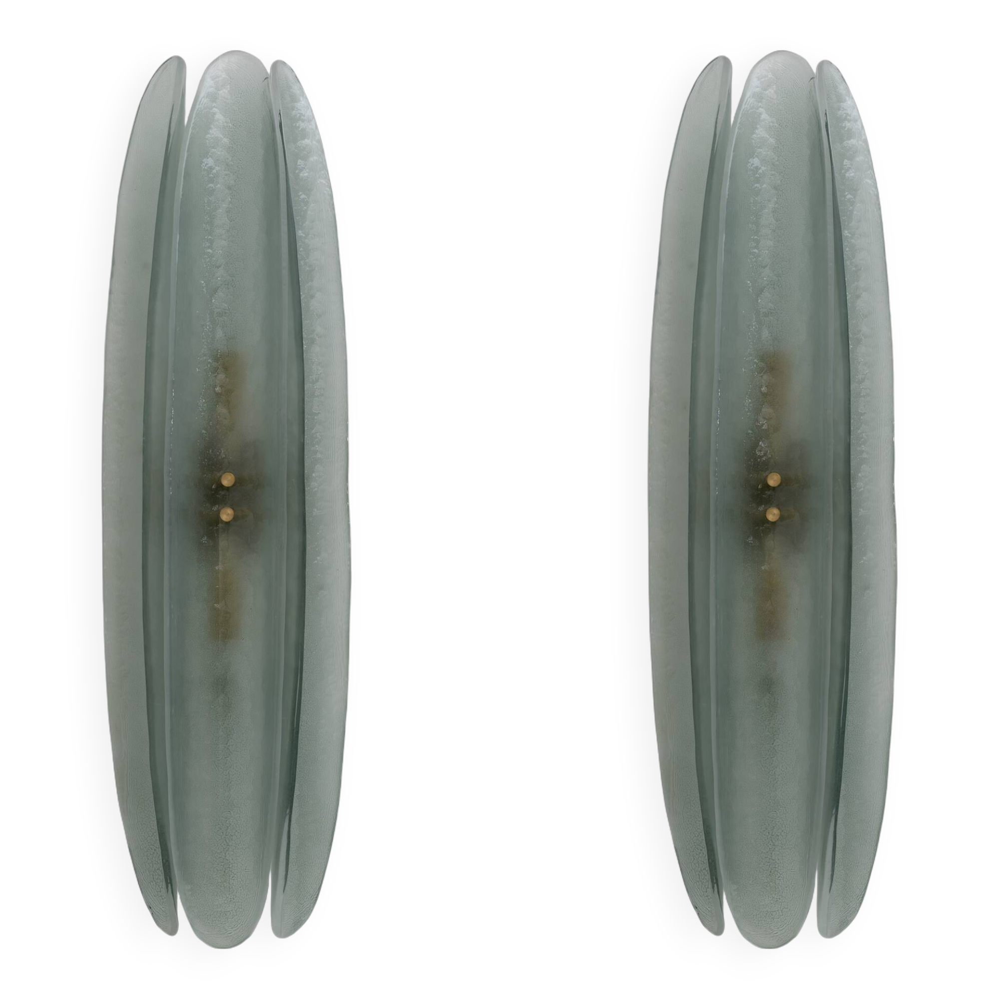 Pair of Fontana Arte Style Mid-century Modern Aqua Green Murano Glass Sconces