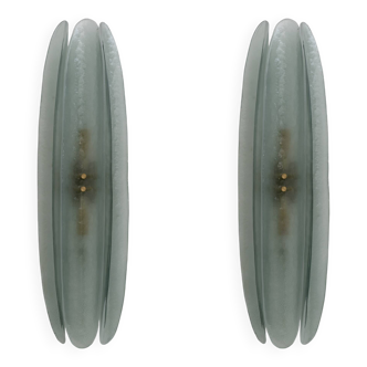 Pair of Fontana Arte Style Mid-century Modern Aqua Green Murano Glass Sconces