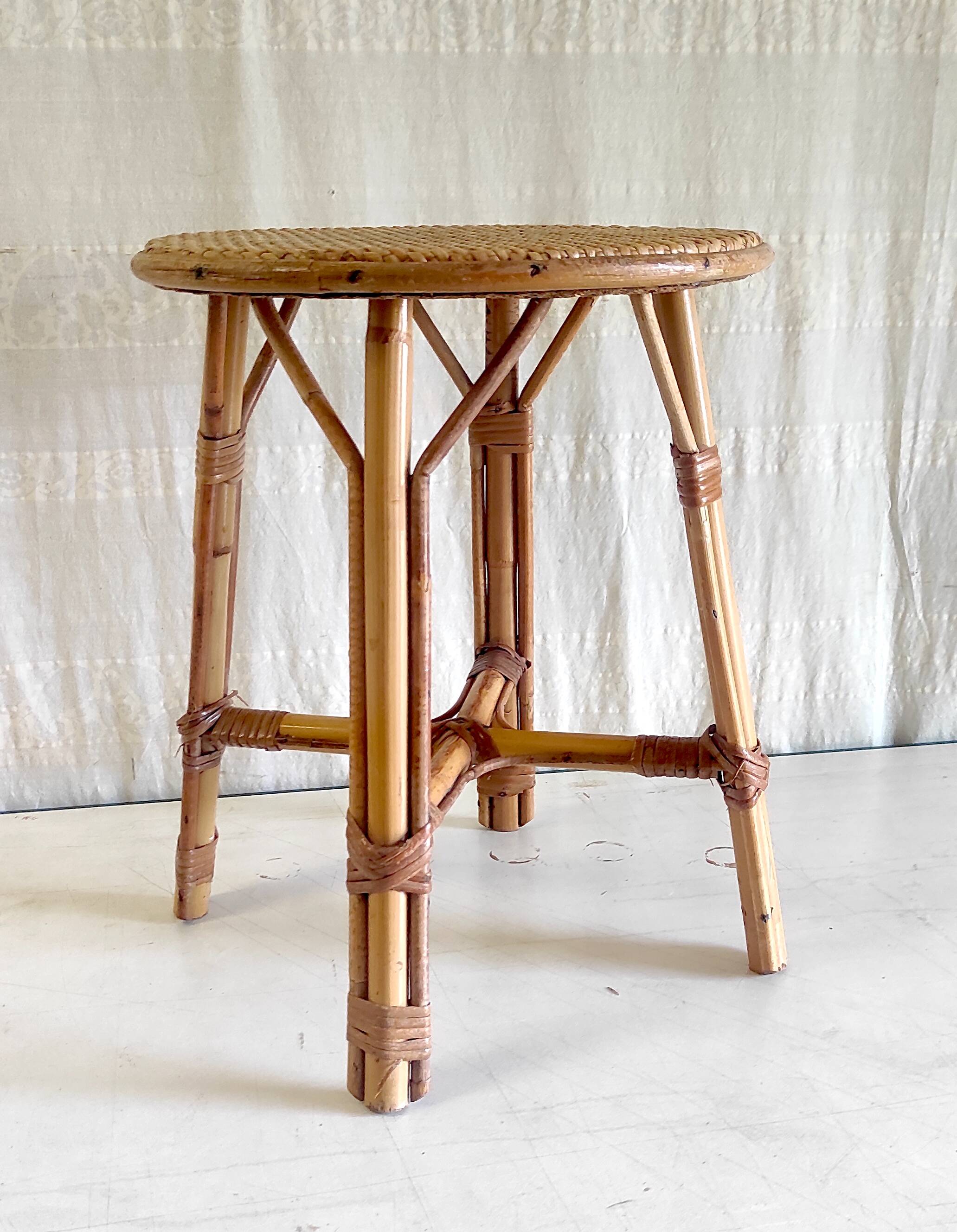 Rattan and cane stool - mid-20th century