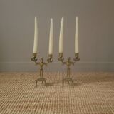 Pair of candlesticks candelabra candle holders brass African art man handcrafted ethnic decoration