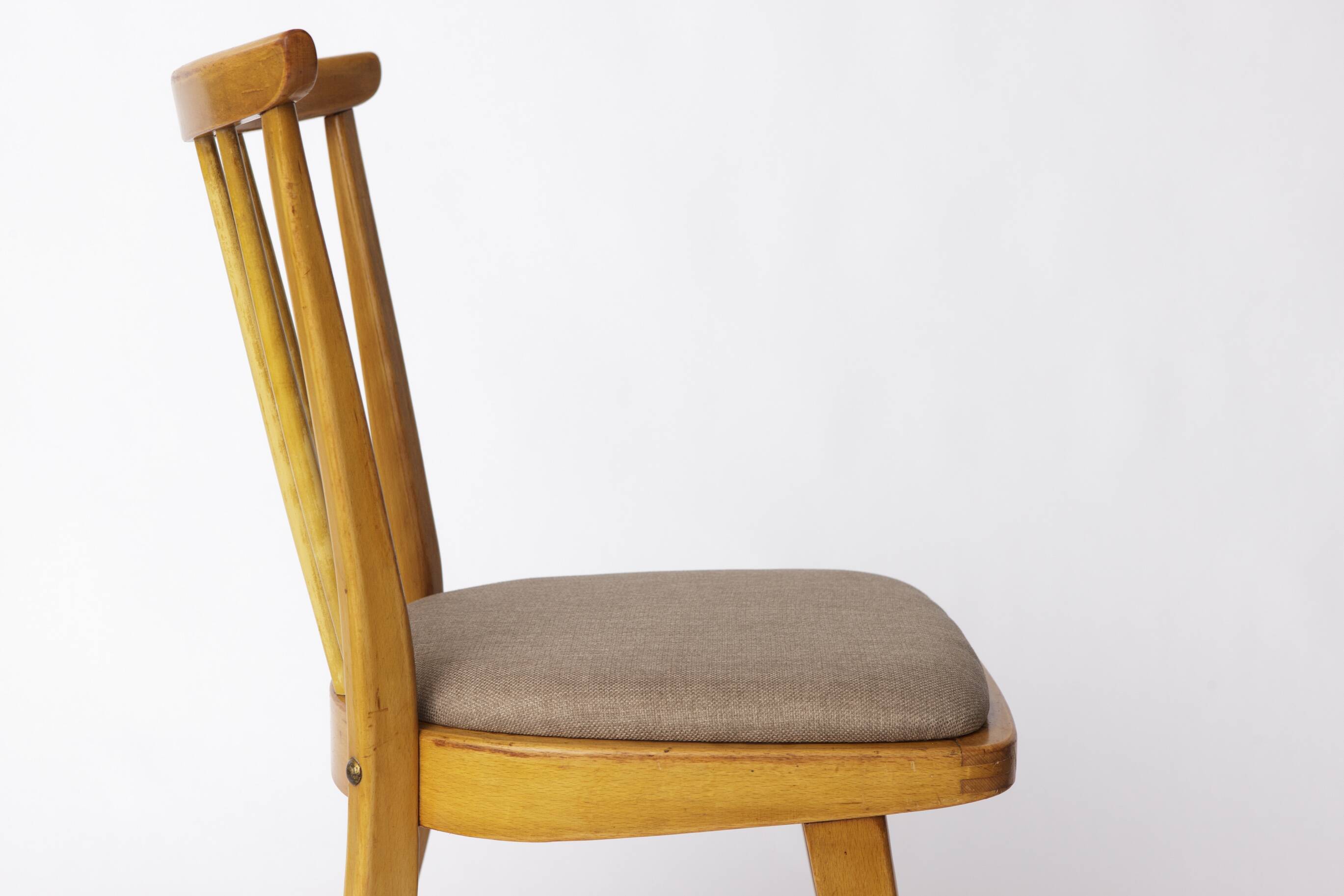 Vintage Beech Wood Kitchen Chair – 1960s German Design, Grey Upholstery