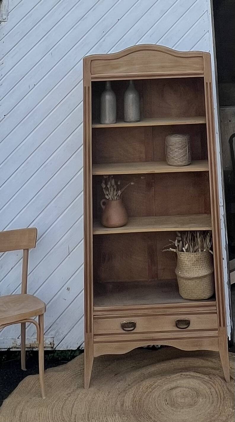 Vintage Parisian bookcase in raw wood - compass legs