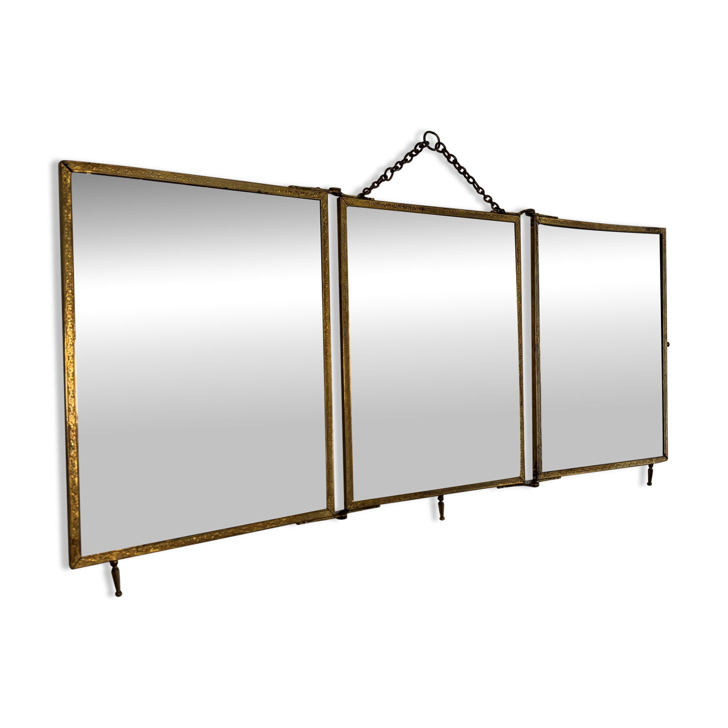 Vintage 1900s triptych barber mirror JB gilt burgundy - 30 x 67 cm