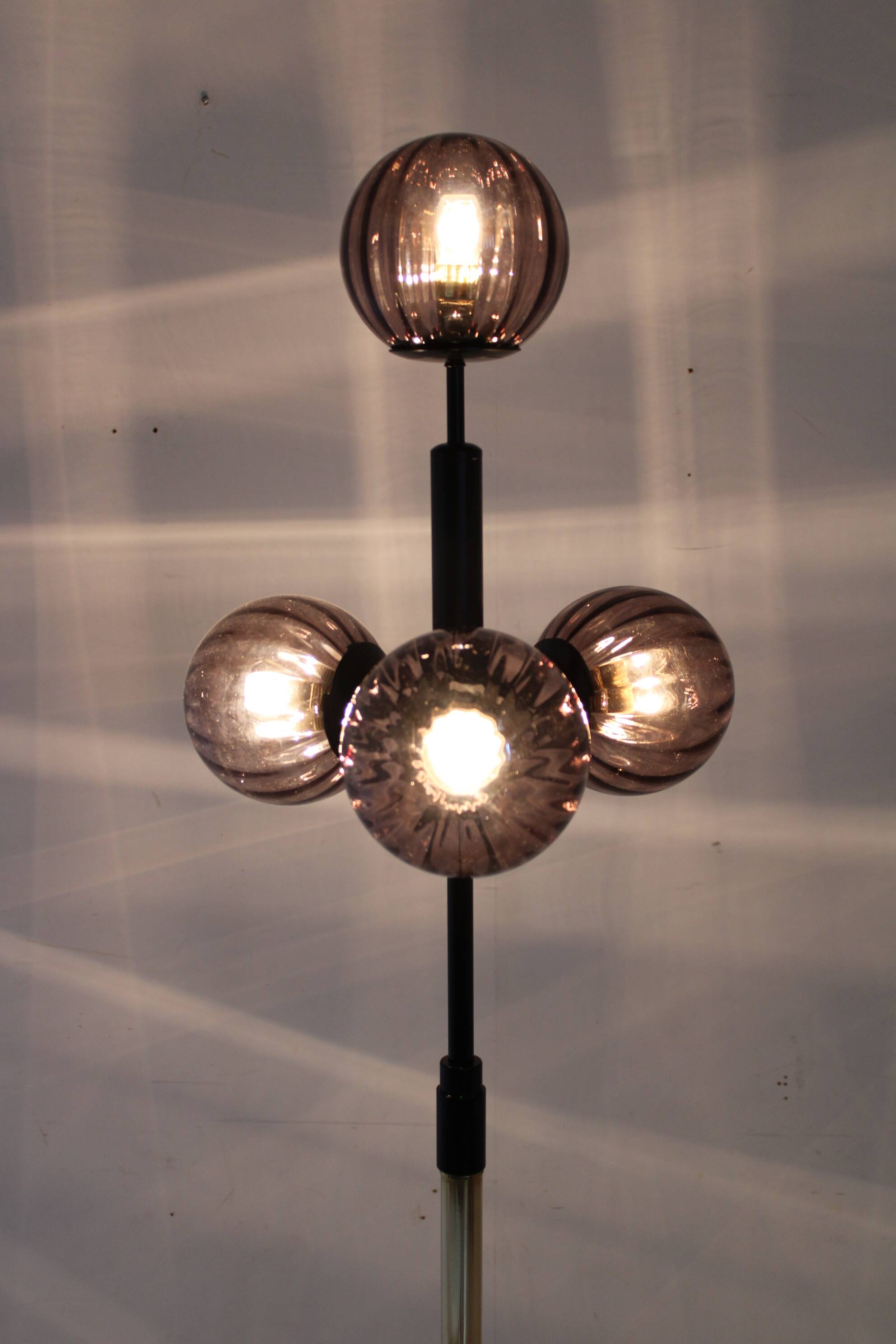 1980s Brass and Glass Floor Lamp, Restored
