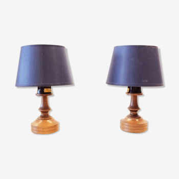 Set of 2 small wooden table or bedside lamps by aka lighting, germany