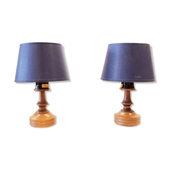 Set of 2 small wooden table or bedside lamps by aka lighting, germany