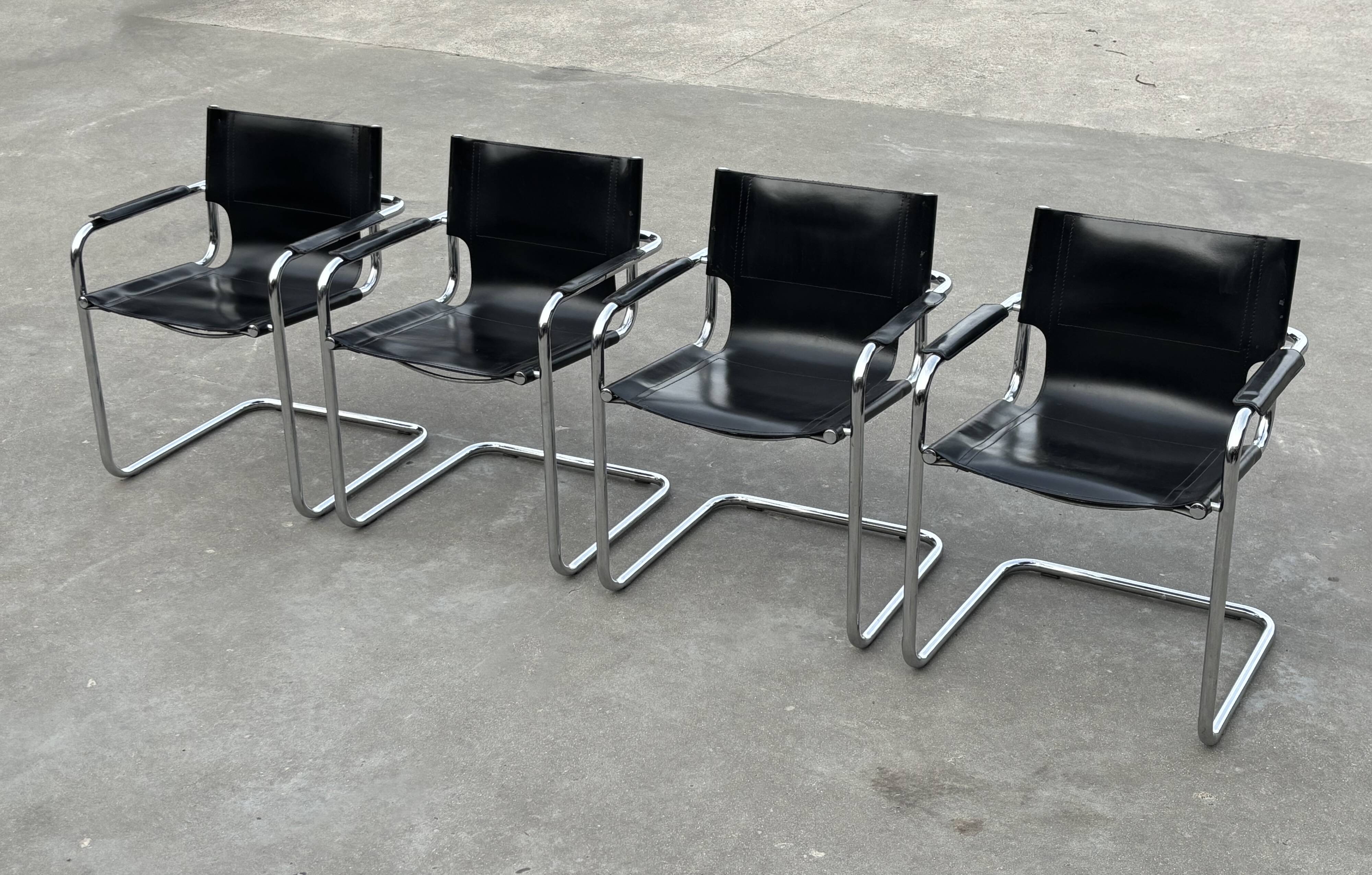 Set of 4 design cantilever chairs black and chrome design made in Italy