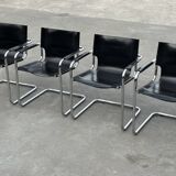 Set of 4 design cantilever chairs black and chrome design made in Italy