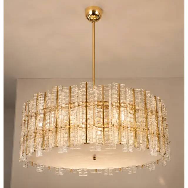 Contemporary Modern Italian “Tropical” Murano Glass Gold Round Chandelier