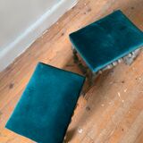 Pair of 19th duck-blue velvet stools