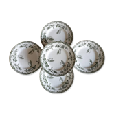 Assiettes plates anciennes lot X5 en terre de fer modèle "Modern style" de la faïencerie française de Saint Amand