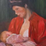 Painting on canvas the child breastfeeding