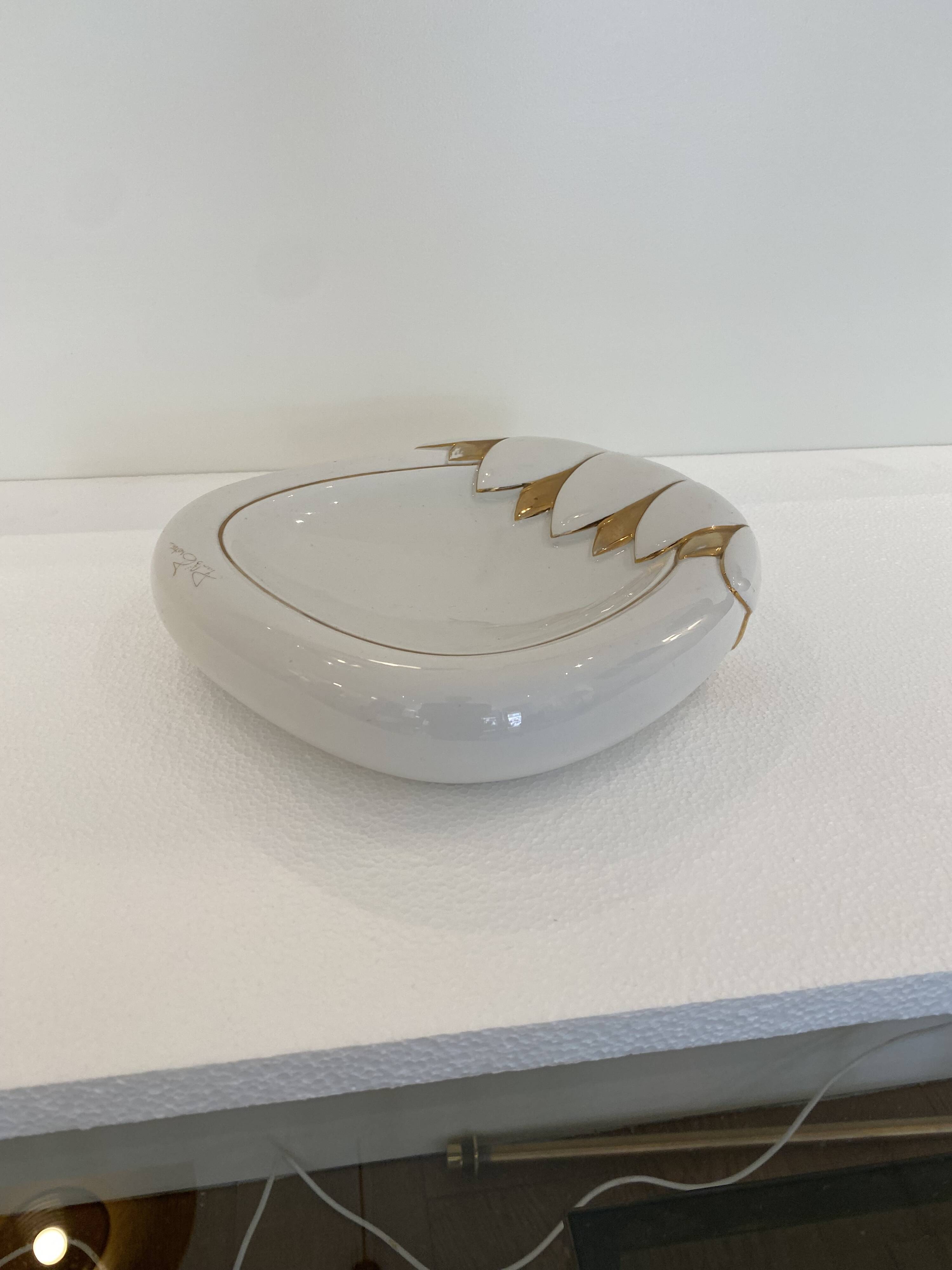 Paolo Traversi Ceramic & Gold Leaf Villari Tulip Plate Tray Vintage Italy 1