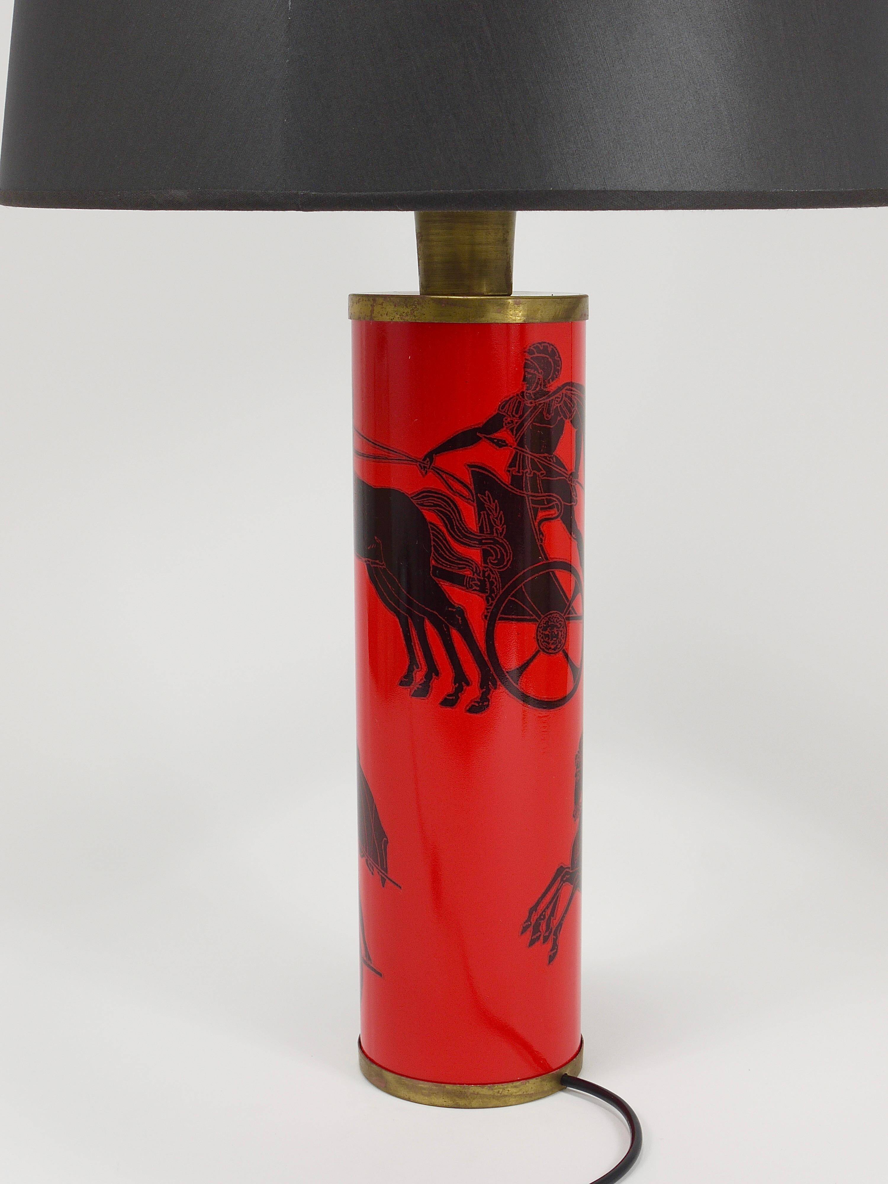 Piero Fornasetti Grande table lamp Bighe red and black mid-century, Italy, 1950s