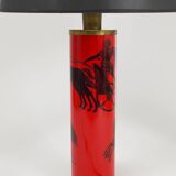 Piero Fornasetti Grande table lamp Bighe red and black mid-century, Italy, 1950s