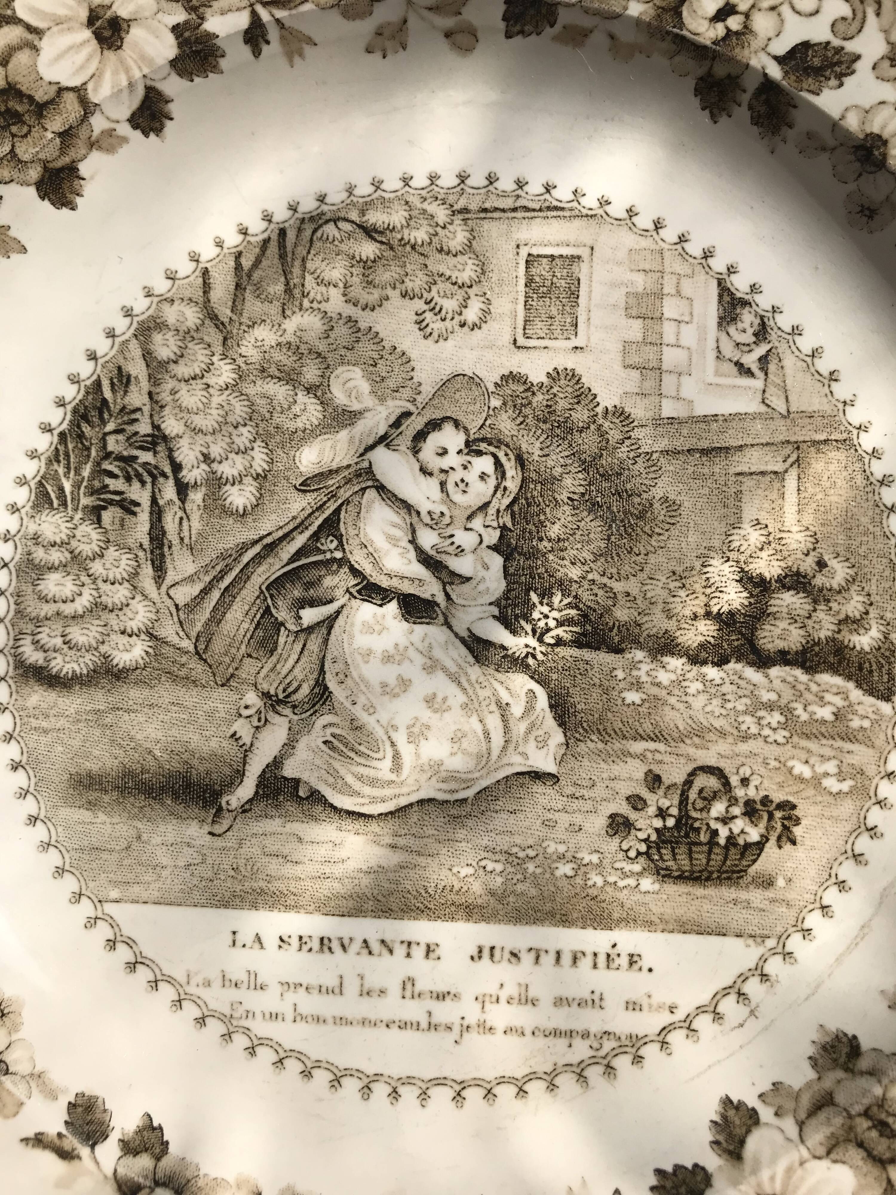 Set of 3 talking plates in Montereau earthenware "Louis Lebeuf Montereau"