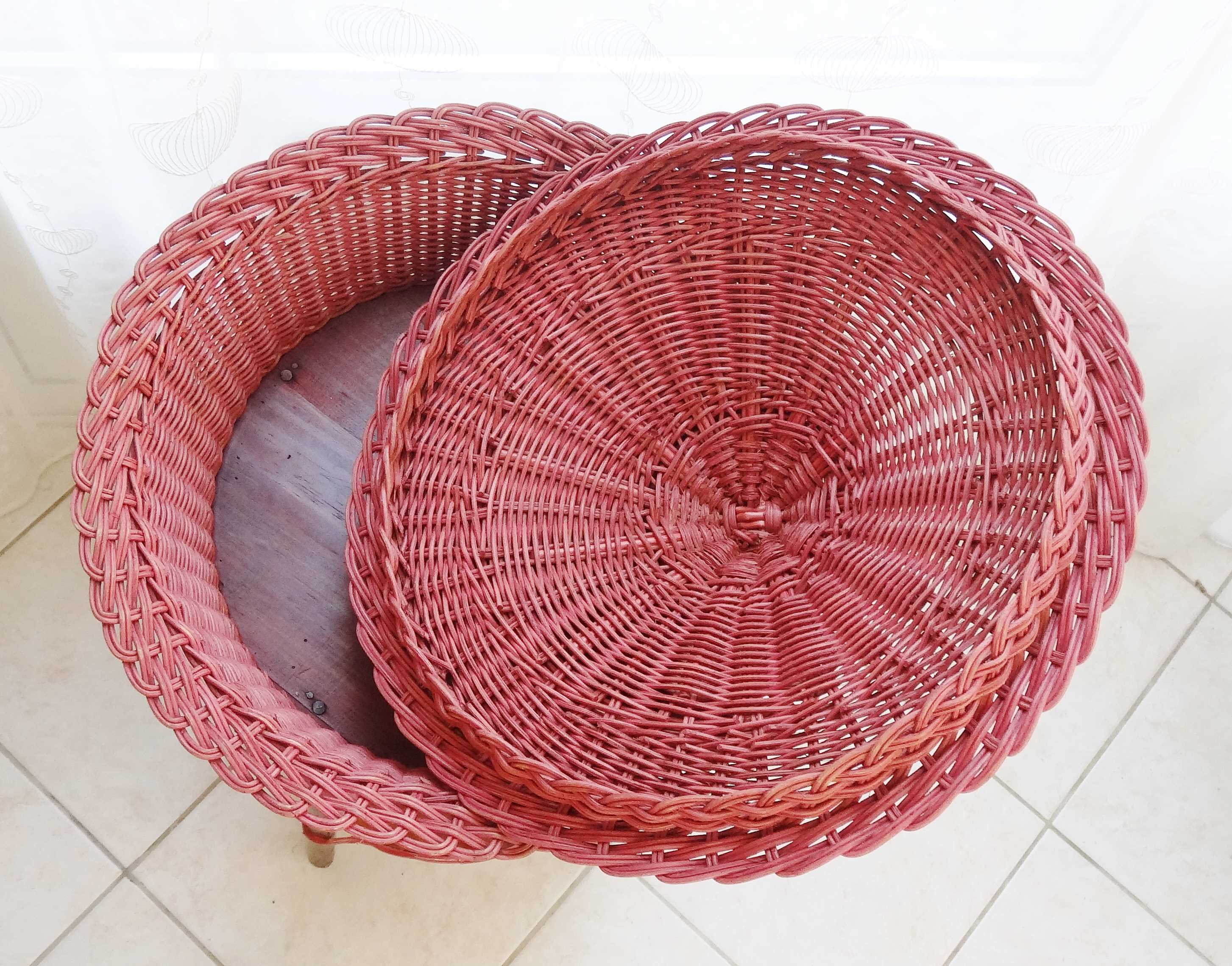 Rattan and wicker worker with wooden shelf