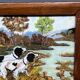 "Chiens en chasse". Signature. Huile sur panneau.