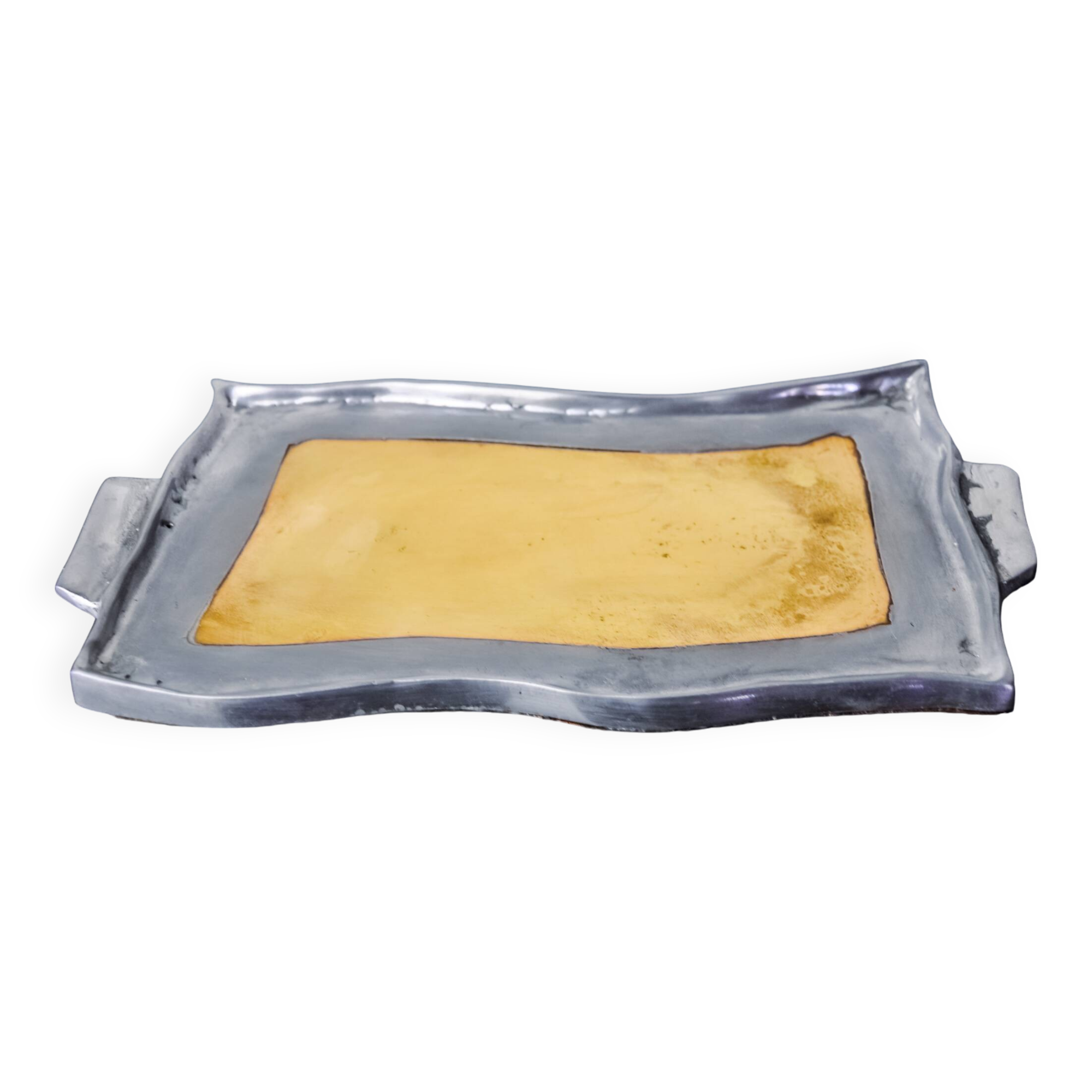 Brutalist pocket emptier by Leopold, bronze and aluminum 1970, Spain