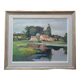 Oil on canvas by JP Ferrand: hamlet reflected in the pond
