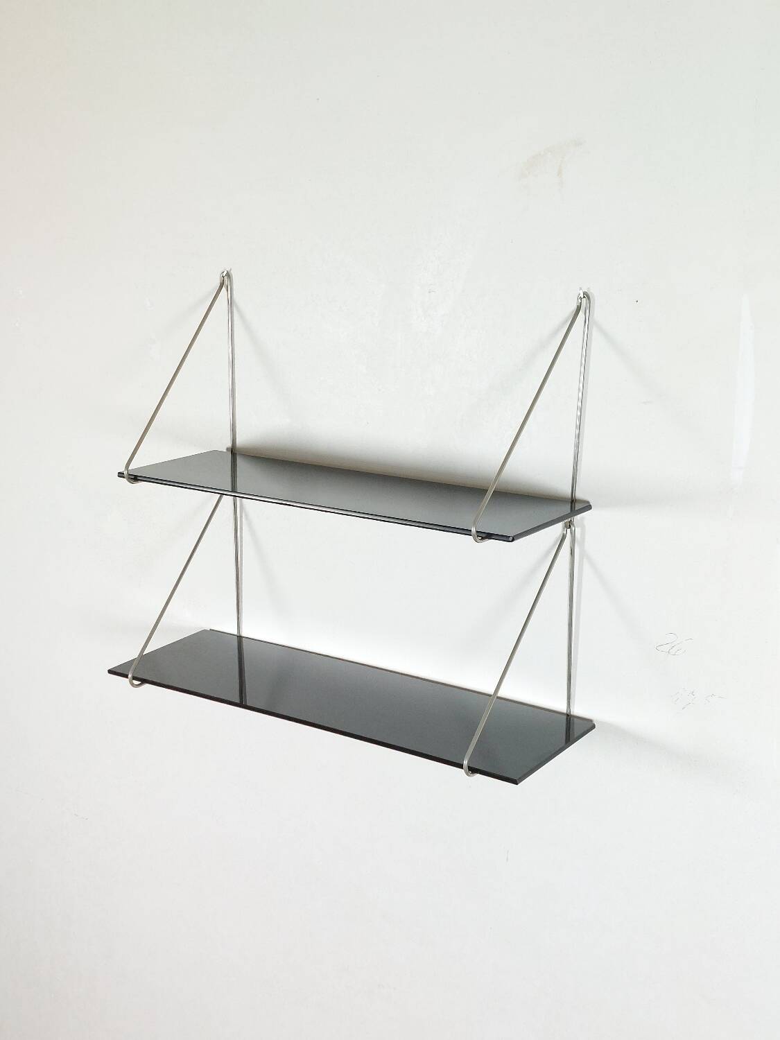 Vintage mid century loop shelf black glass metal