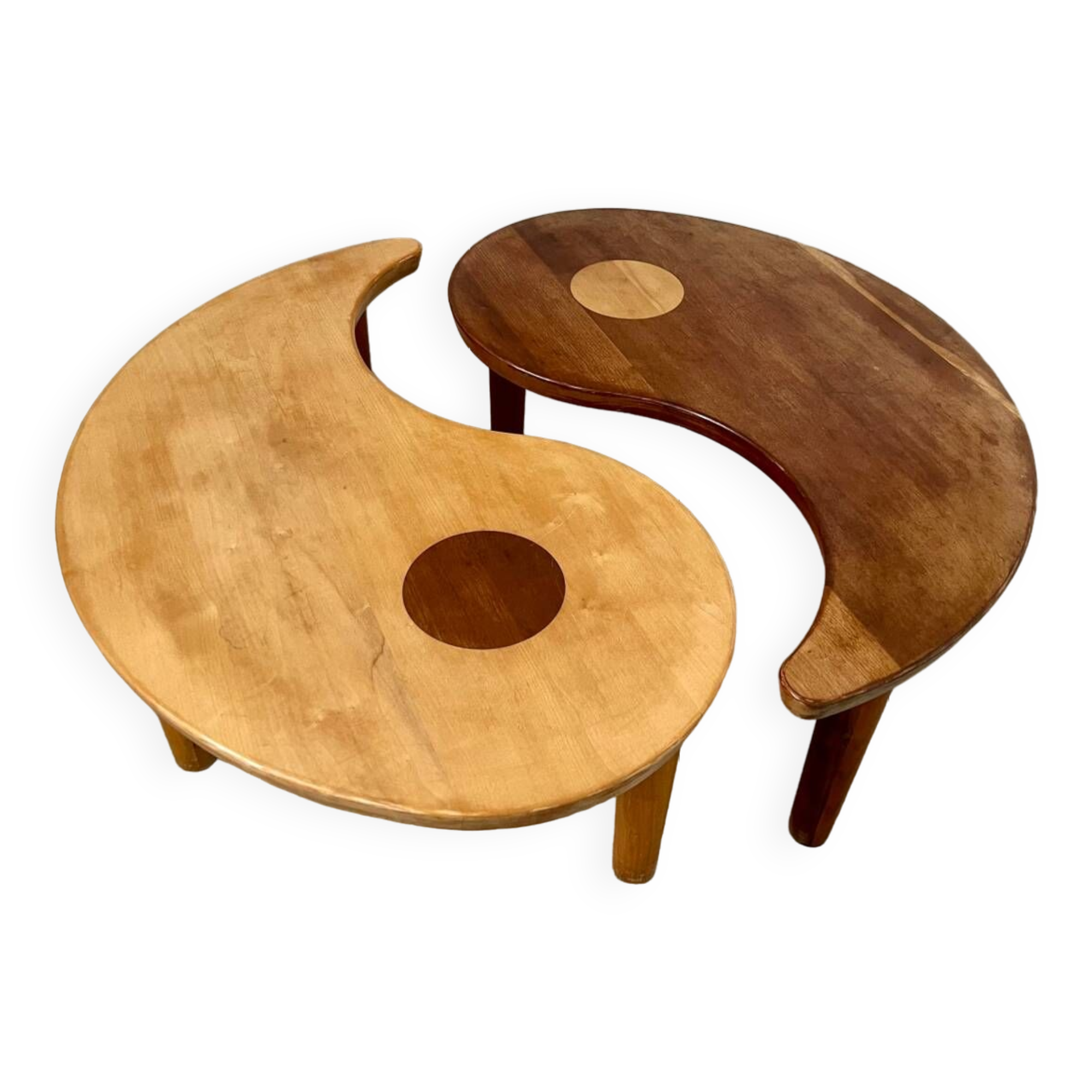 Solid wood coffee table with 2 Yin and Yang elements vintage 60s