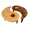 Table basse en bois massif à 2 éléments Yin et Yang vintage années 60