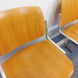 Suite of 4 vintage Giancarlo Piretti benches for Castelli in wood and aluminum