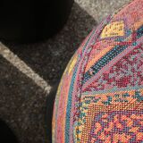 Set of 4 vintage round poufs printed Aztec