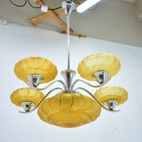 Lustre art déco en chrome et verre, 1930s