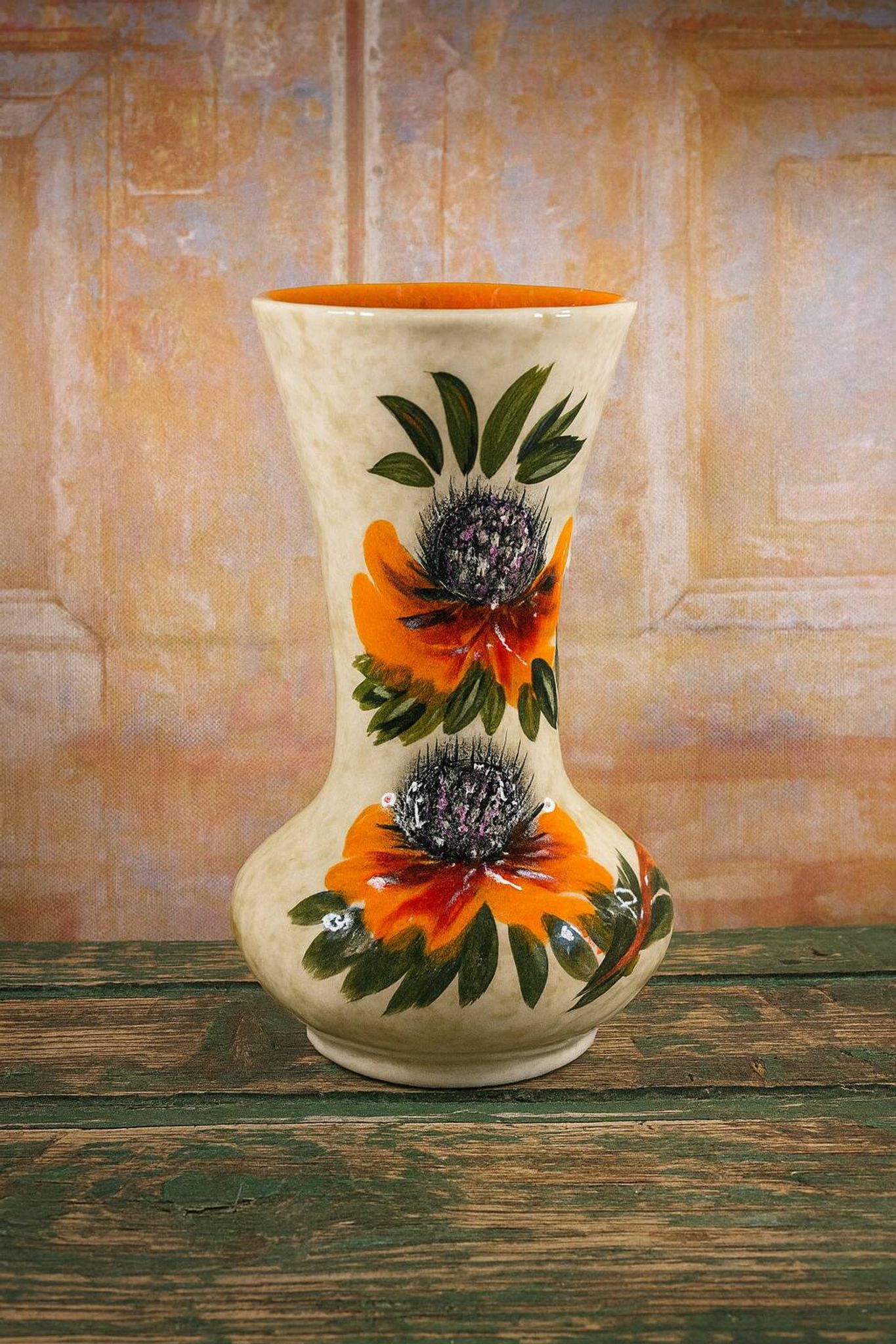 Vase vintage en céramique signé Roy – Décor Main – Années 60/70
