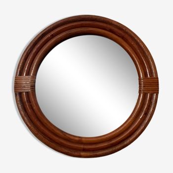 Miroir vintage en rotin des années 70, 31 cm