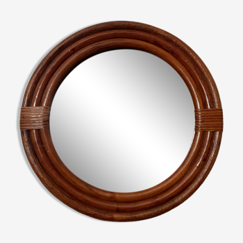 Vintage rattan mirror from the 70s, 31 cm