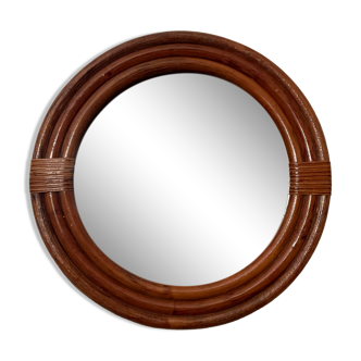 Miroir vintage en rotin des années 70, 31 cm