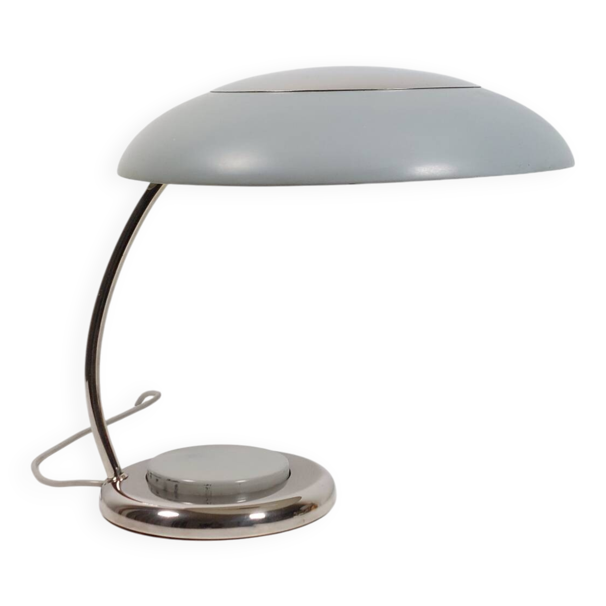 Rare lampe de bureau vintage, lampe de table RDA bleu clair chromé