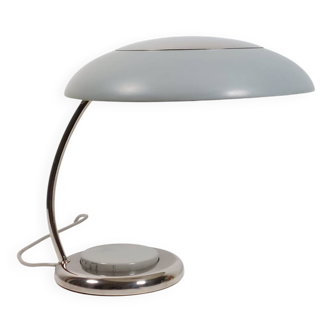 Rare lampe de bureau vintage, lampe de table RDA bleu clair chromé