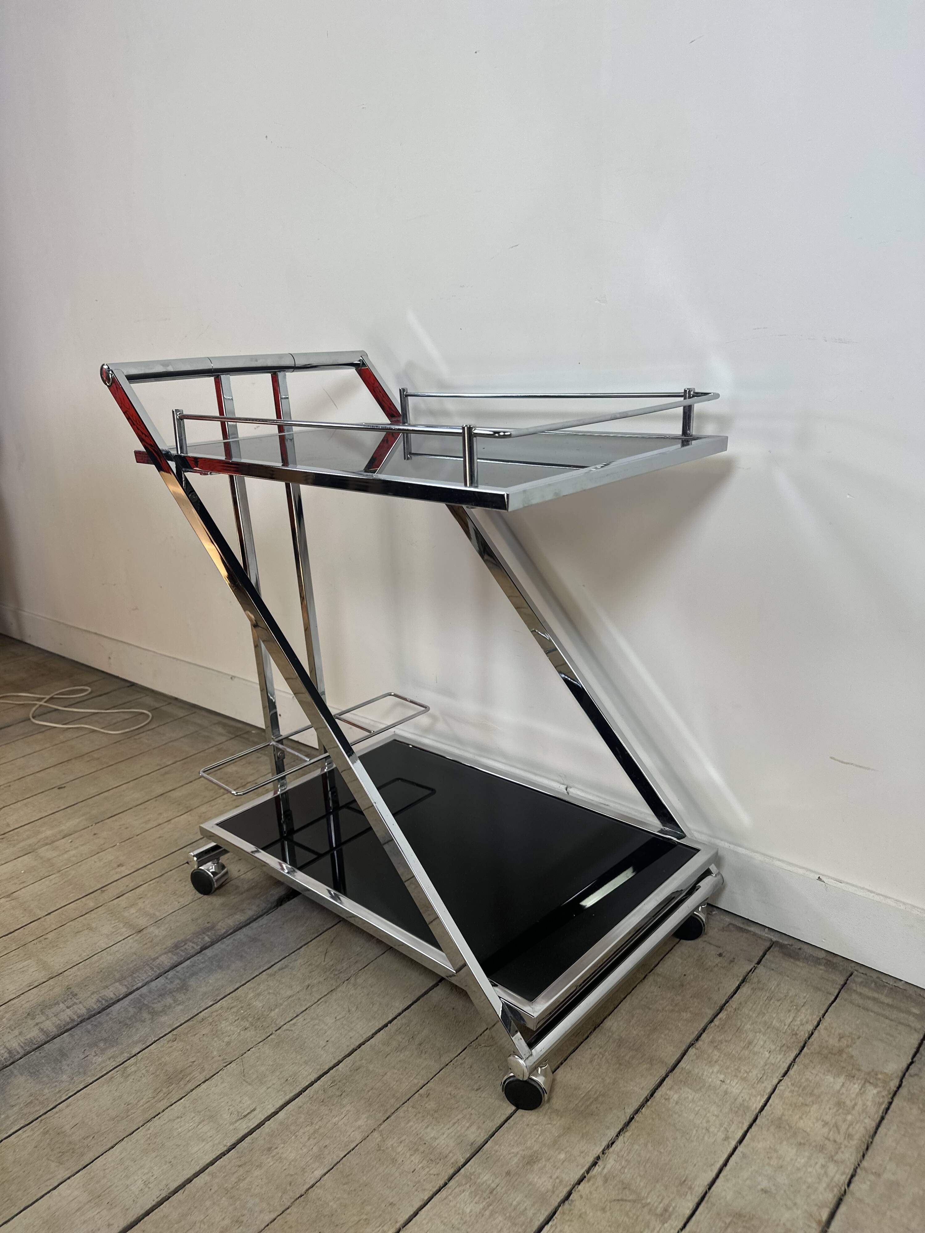 Vintage "Z-Line" Chrome and Smoked Glass Side Table 2000s