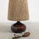 Vintage bedside lamp in enamelled stoneware and jute rope