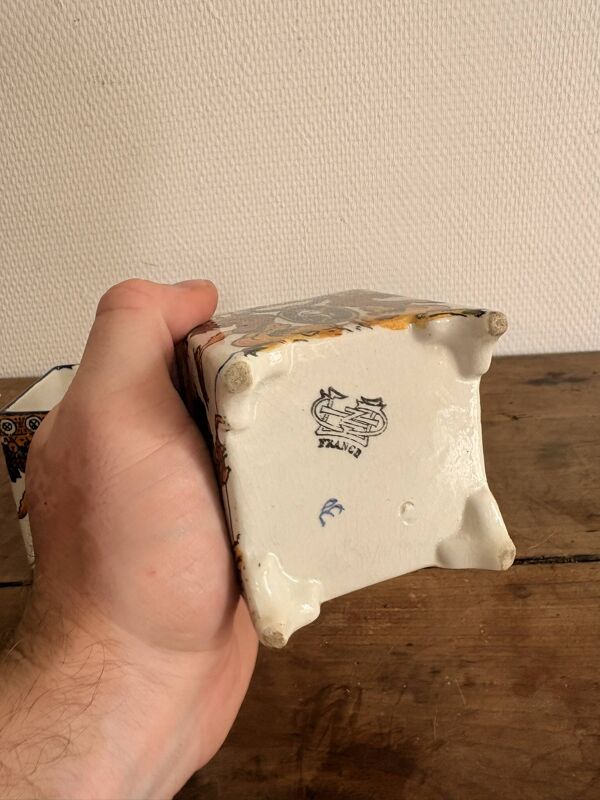 Paire Pot Porte Pinceau Jardinière Cache Pot Faïence Gien Néo renaissance X