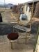 Vintage brass dressing table with oval mirror and brown stool - set of 2