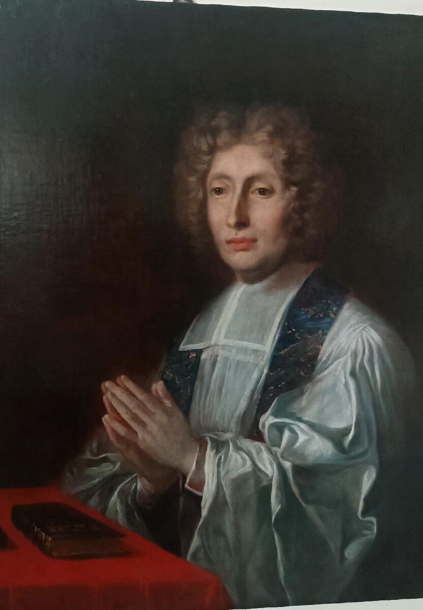 Peinture ancienne sur toile le portrait d'un prélat, école francaise xviii