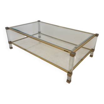 Table basse Plexi et alu doré, Pierre Vandel, 1970s