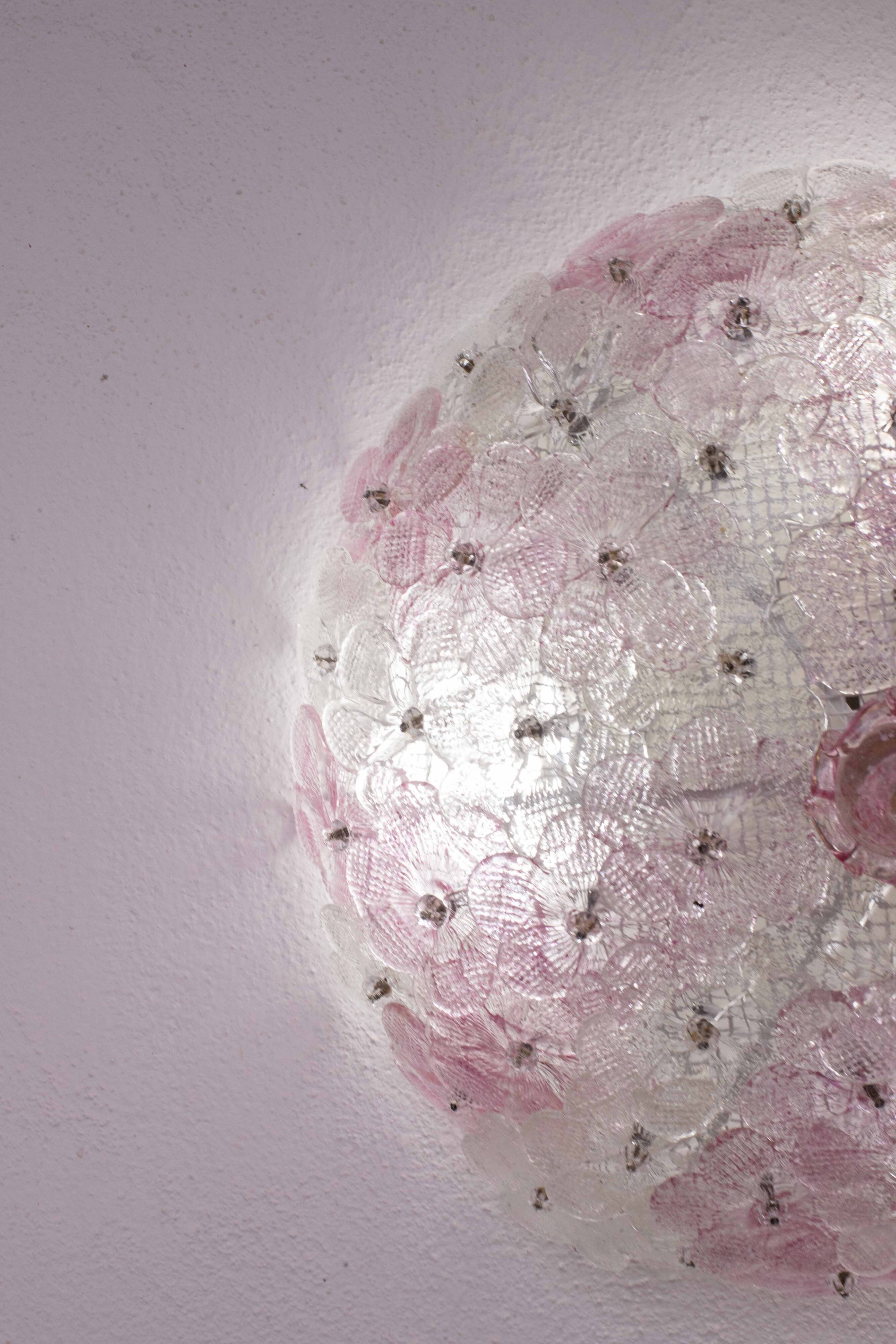 Charming Murano Ceiling Light Pink Flower by Seguso for Venini, Italy, 1970