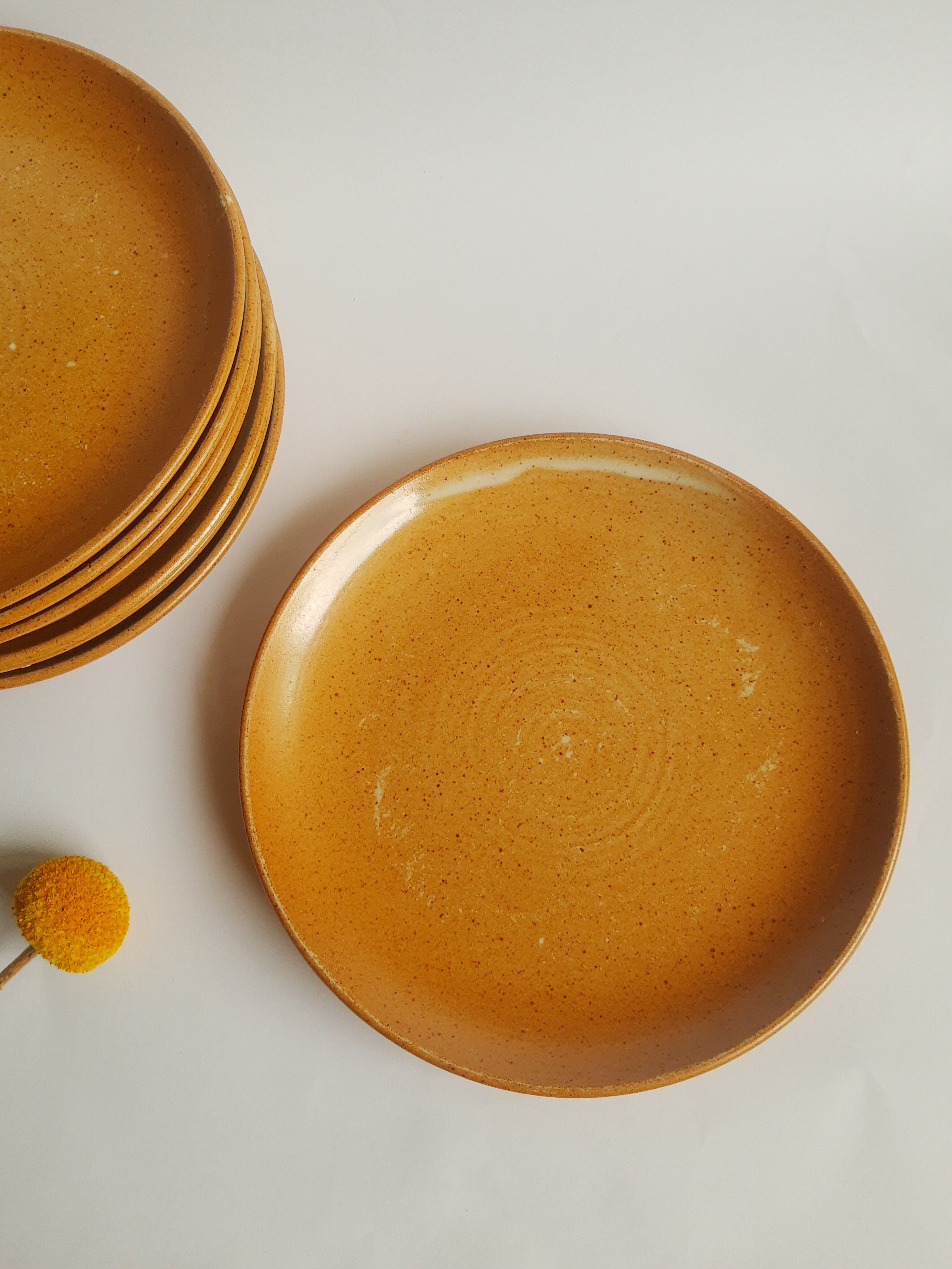 Set of 8 CNP stoneware dessert plates Grès village France vintage