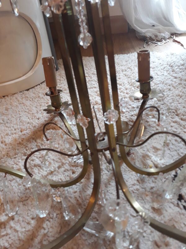 Lustre ancien en laiton et pampilles 6 feux