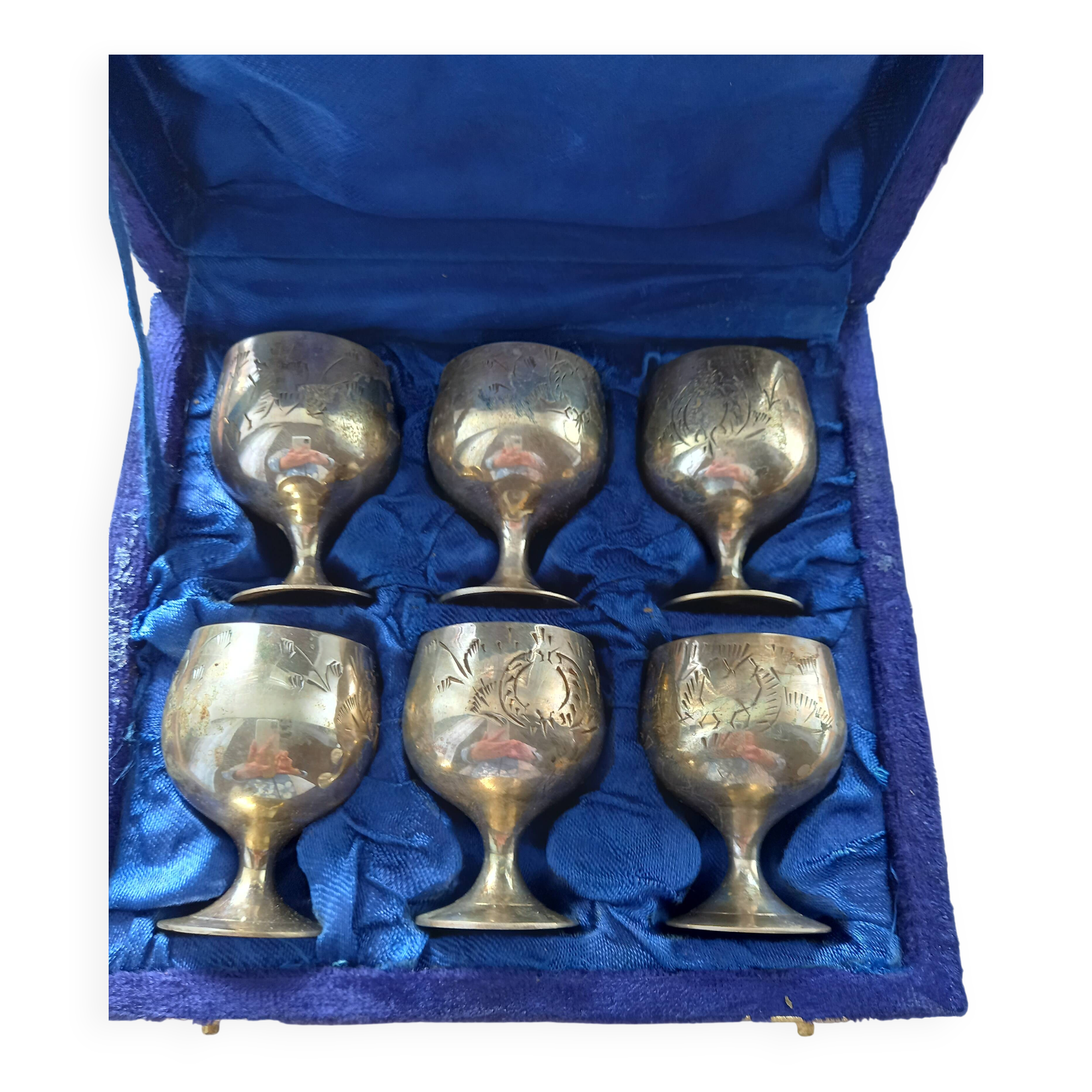 Vintage set of 6 brass chalices