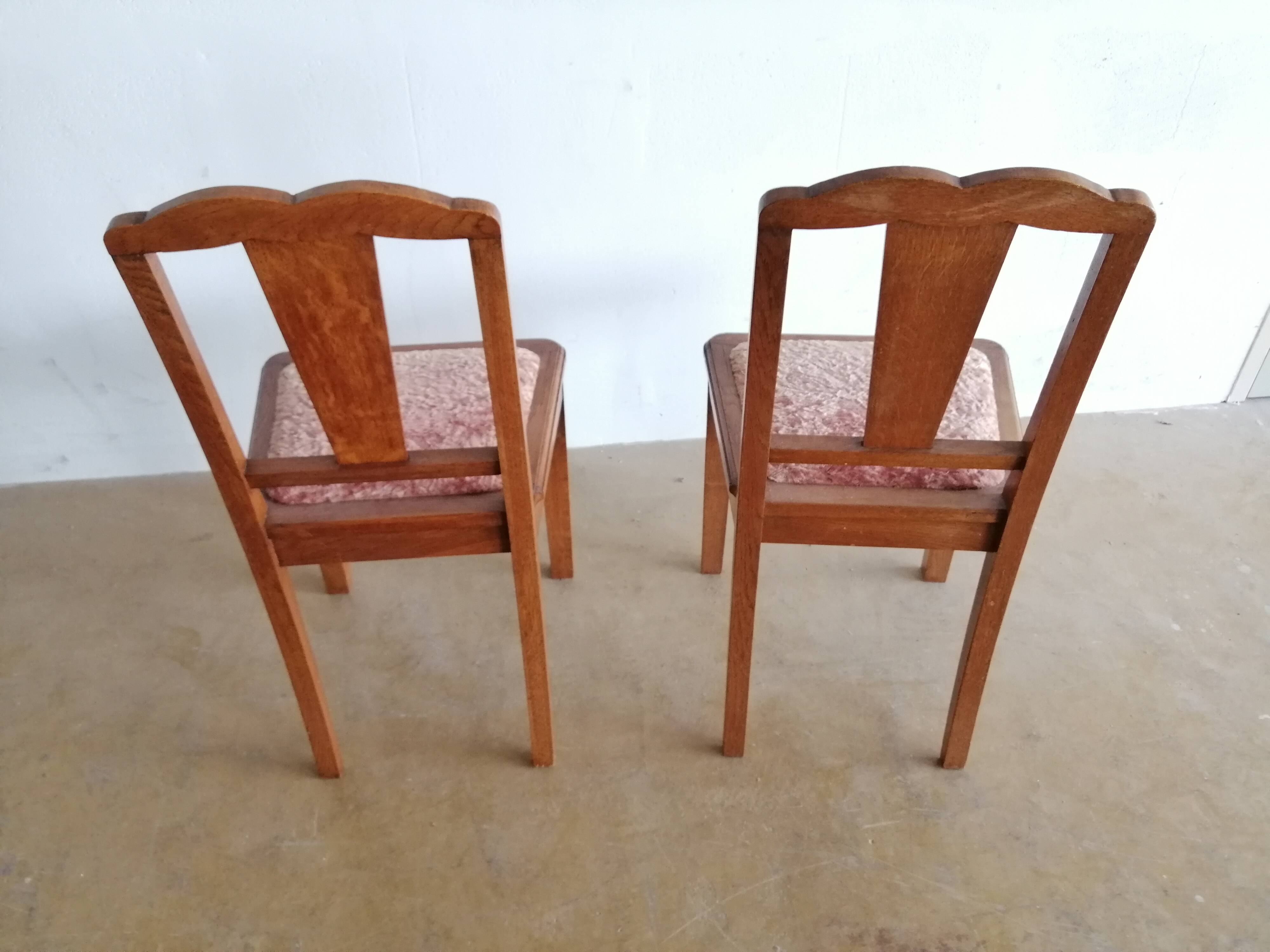 Lot de 2 chaises années 50 chêne et velours rose