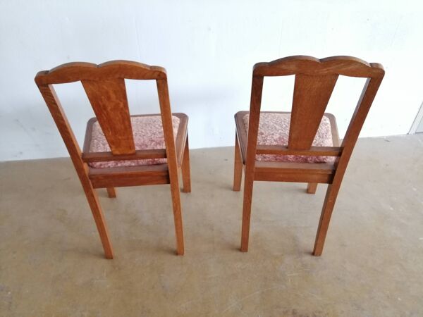 Lot de 2 chaises années 50 chêne et velours rose