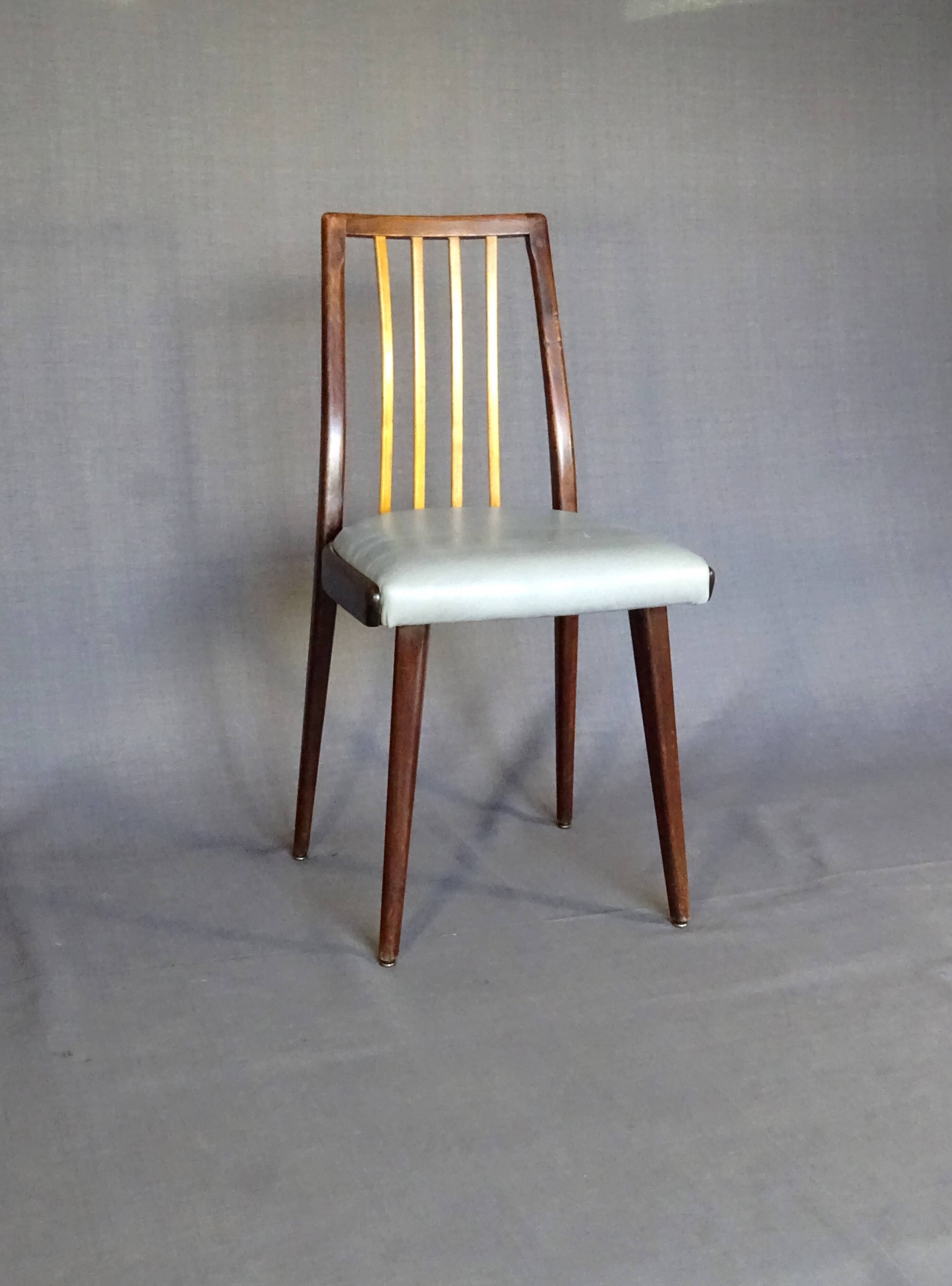 Set of 4 two-tone Thonet chairs from 1960, with grey leather seats.