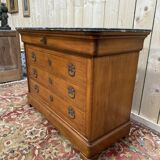 Commode de style Louis Philippe en merisier et marbre gris veiné